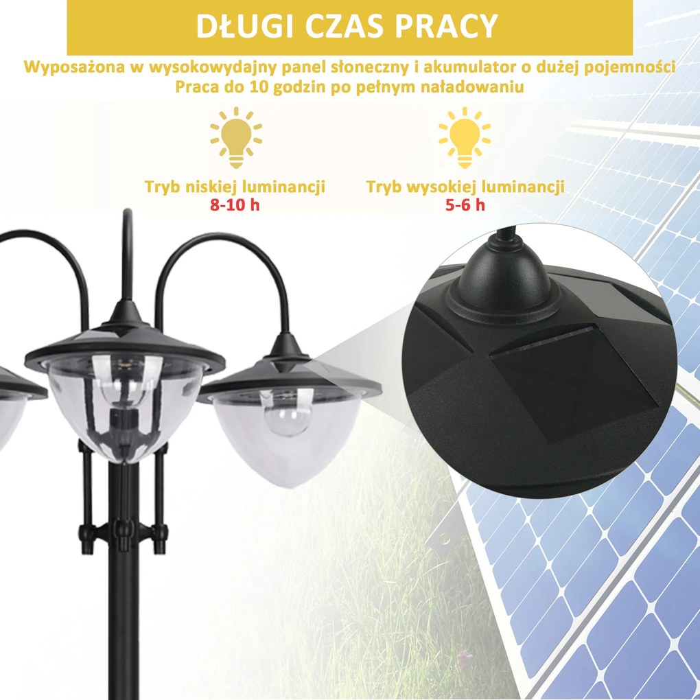 Outsunny Lampa solarna ogrodowa z donicą 3 głowice wodoodporna oświetlenie zewnętrzne | Aosom PL