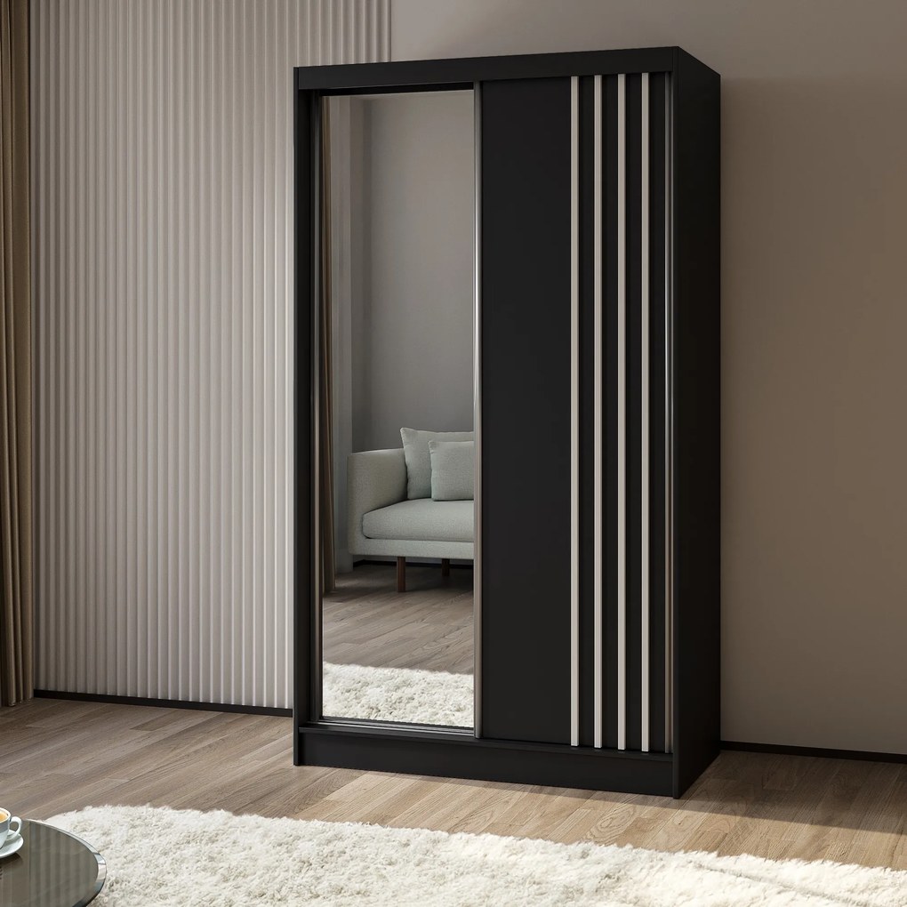 Szafa Przesuwna NELVIA 120 cm z Lustrem Szafa Dwudrzwiowa Czarna