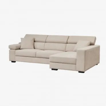 Sofa Narożny Prawostronny 3-osobowy Z Regulowanymi Zagłówkami I Wysuwanymi Siedziskami Aramis Tkaniny Beige - Sklum