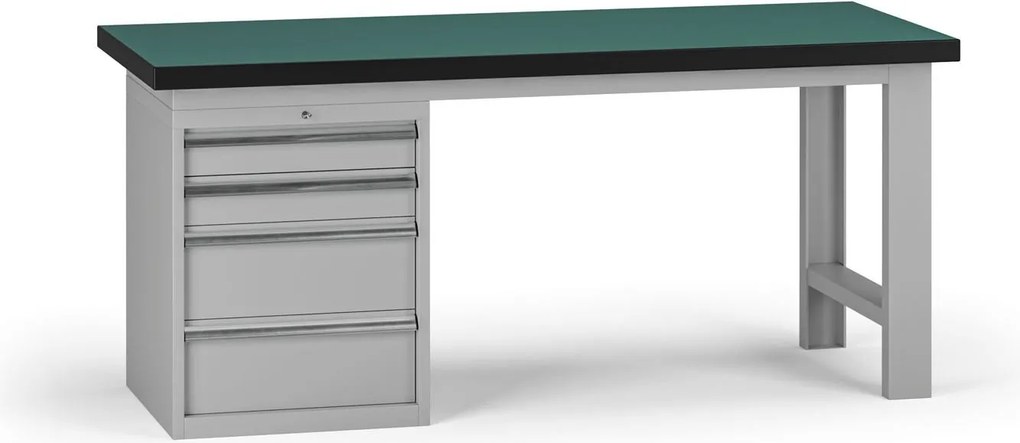 Stół warsztatowy G8, 1800 x 750 x 800 mm, 1x kontener, 4x szuflada, szary