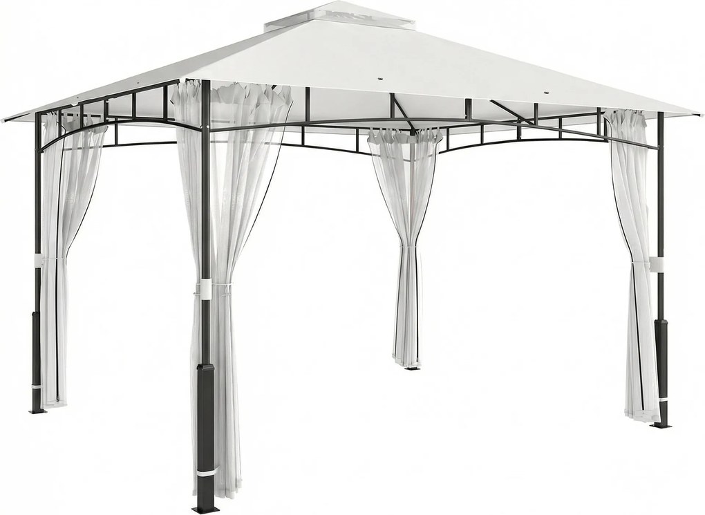 Outsunny Pawilon, 3x3,6 m wodoodporny stabilny pawilon ogrodowy z siatką na owady, dwuwarstwowy dach, do ogrodu, tarasu, czarny | Aosom PL