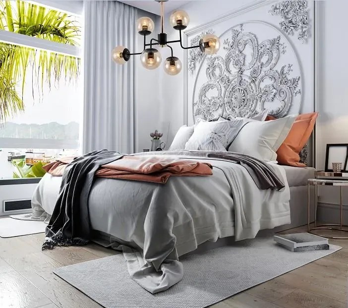 Sześcioramienny żyrandol z kloszami w miodowym odcieniu - V194 T3-T04