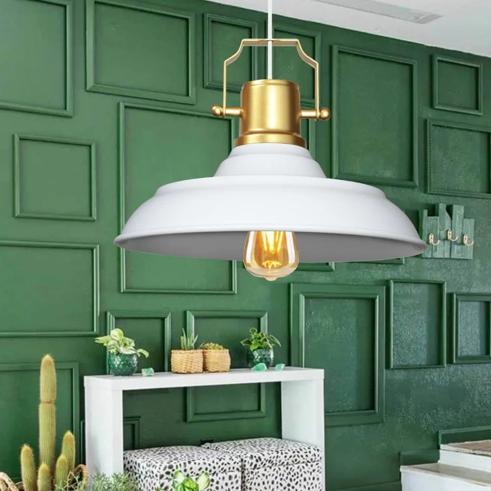 Biała lampa wisząca z metalowym kloszem ø 25 cm Tarsus – Opviq lights