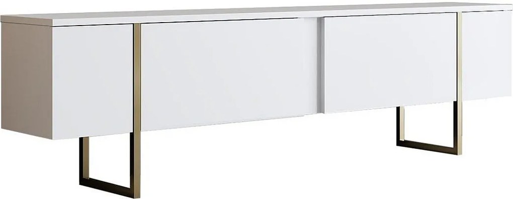 Stojak pod TV – 180 x 30 x 50 cm – Biały i złoty – Płyta wiórowa