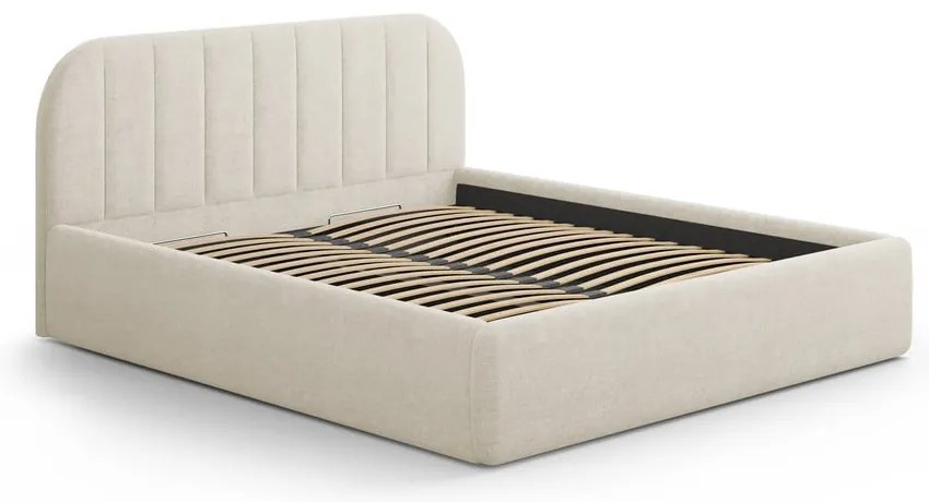 Kremowe tapicerowane łóżko dwuosobowe ze schowkiem ze stelażem 180x200 cm Juno – Windsor &amp; Co Sofas