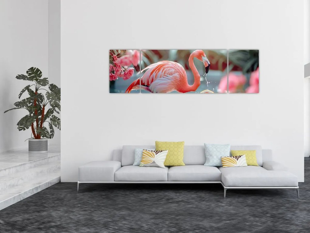 Obraz - Flaming w stawie (170x50 cm)
