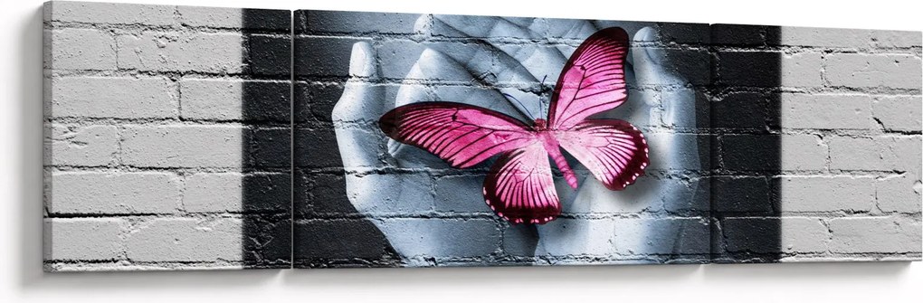 Obraz - Różowy motyl w ścianie (170x50 cm)