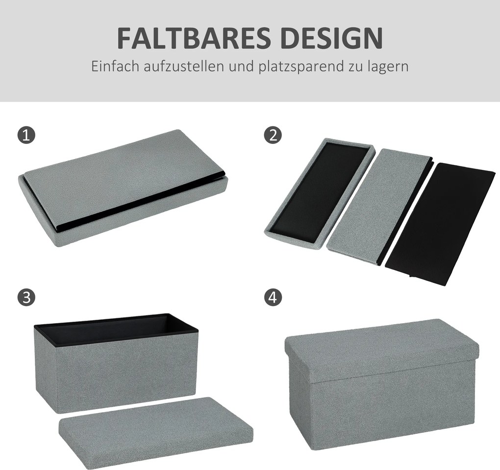 HOMCOM Puf do przechowywania, tapicerowana ławka z pojemnikiem i pokrywą do salonu, sypialni, korytarza, Ciemnoszary