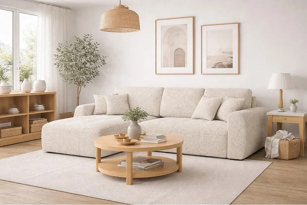 Narożnik w kształcie L z funkcją spania i pojemnikiem Ivo L, tkanina szenilowa Artico, Nata, Lewy