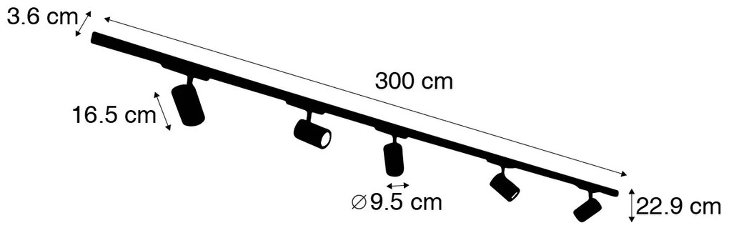 Nowoczesny system oświetlenia szynowego 3-fazowy z 5 reflektorami czarnymi w tym LED lewy - 3-fazowy Ruler Nowoczesny Oswietlenie wewnetrzne