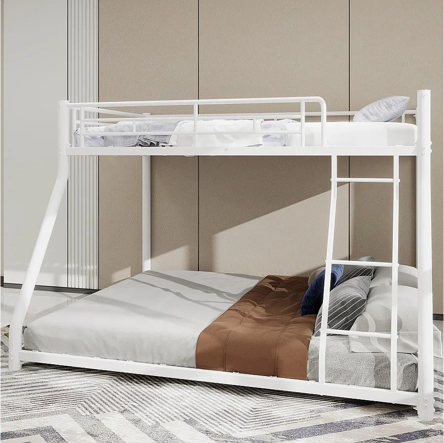 Łóżko piętrowe 90 x 190 cm i 140 x 190 cm - Łóżko dziecięce z drabinką i barierkami bezpieczeństwa - Biały metal - Bez materaca