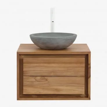 Zestaw Wiszących Mebli Łazienkowych Z Drewna Tekowego Jabari Drewno Tekowe & Okrągły Szary Cement Ø40 Cm - Sklum