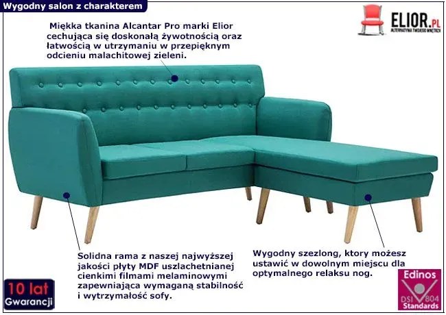 Tapicerowana pikowana sofa Kova 2G - zielona