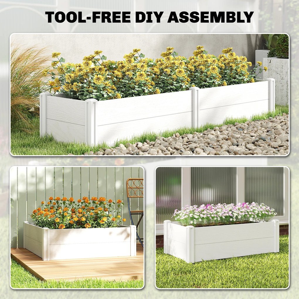 Outsunny Podwyższona Grządka z Tworzywa Sztucznego, Łatwa w Montażu DIY, 197 x 54 x 33 cm, Biała | Aosom PL