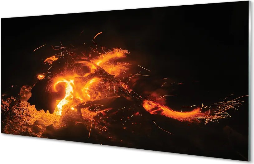 Szklany Panel Ogień z Pyska Smoka