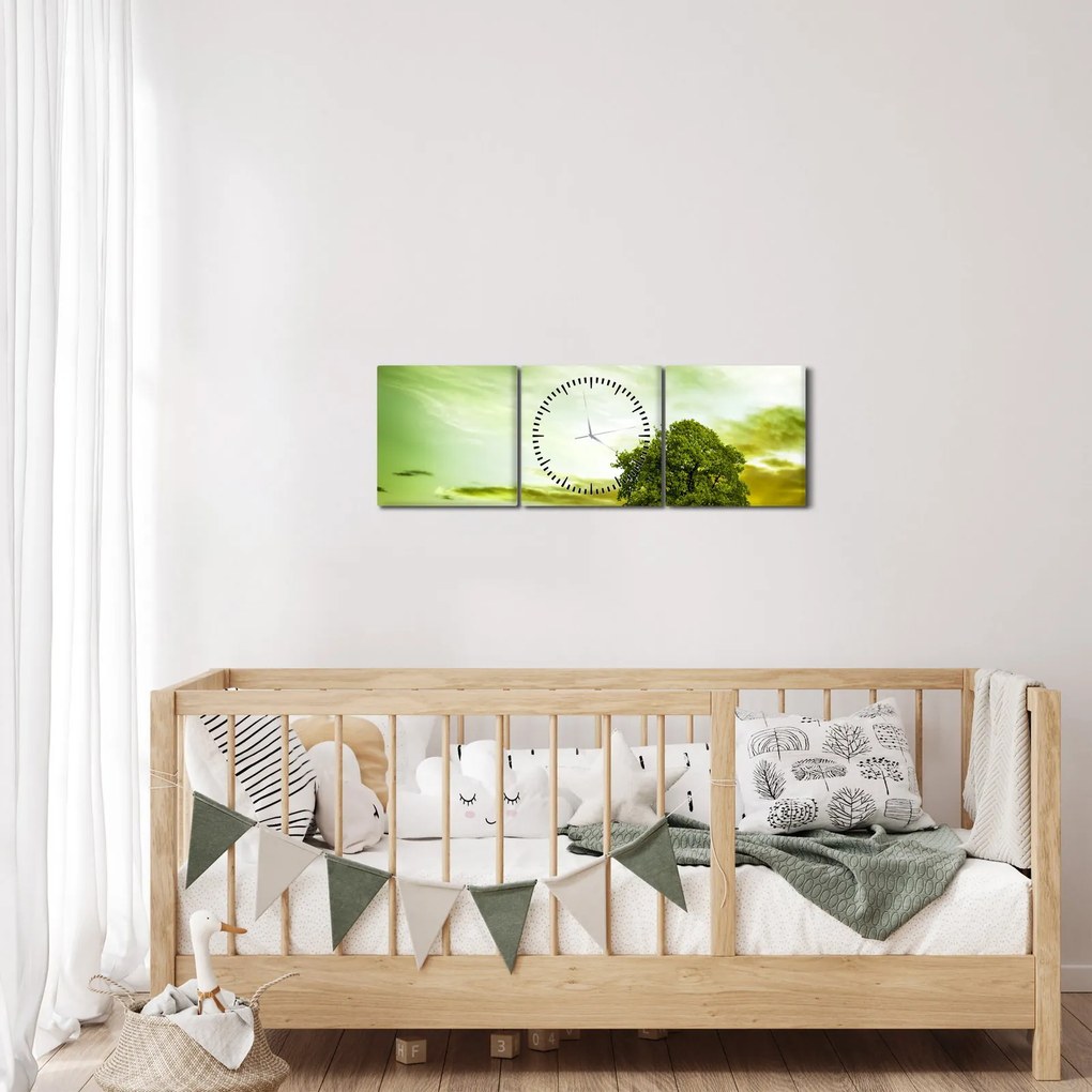Obraz - Drzewo życia (z zegarem) (90x30 cm)