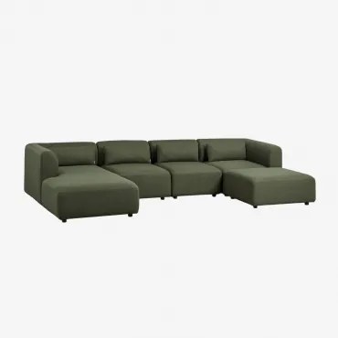 Sofa Modułowy Z Lewym Szezlongiem, 4 Częściowy Z Pufą Fogler Tkanina Baranek Boucle Żółty Curri - Sklum