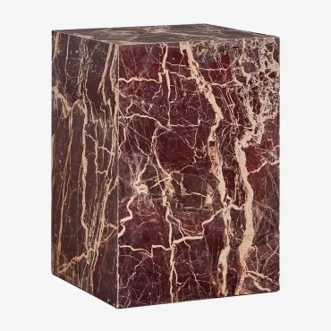 Kwadratowy Stolik Pomocniczy 35x35 Cm Z Naturalnego Kamienia Aluret Czerwony Marmur Cherry Gold - Sklum