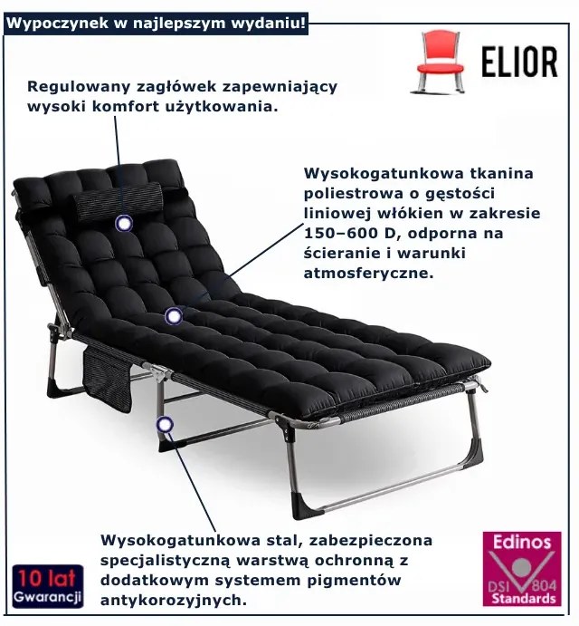 Czarny składany leżak ogrodowy T7-L69