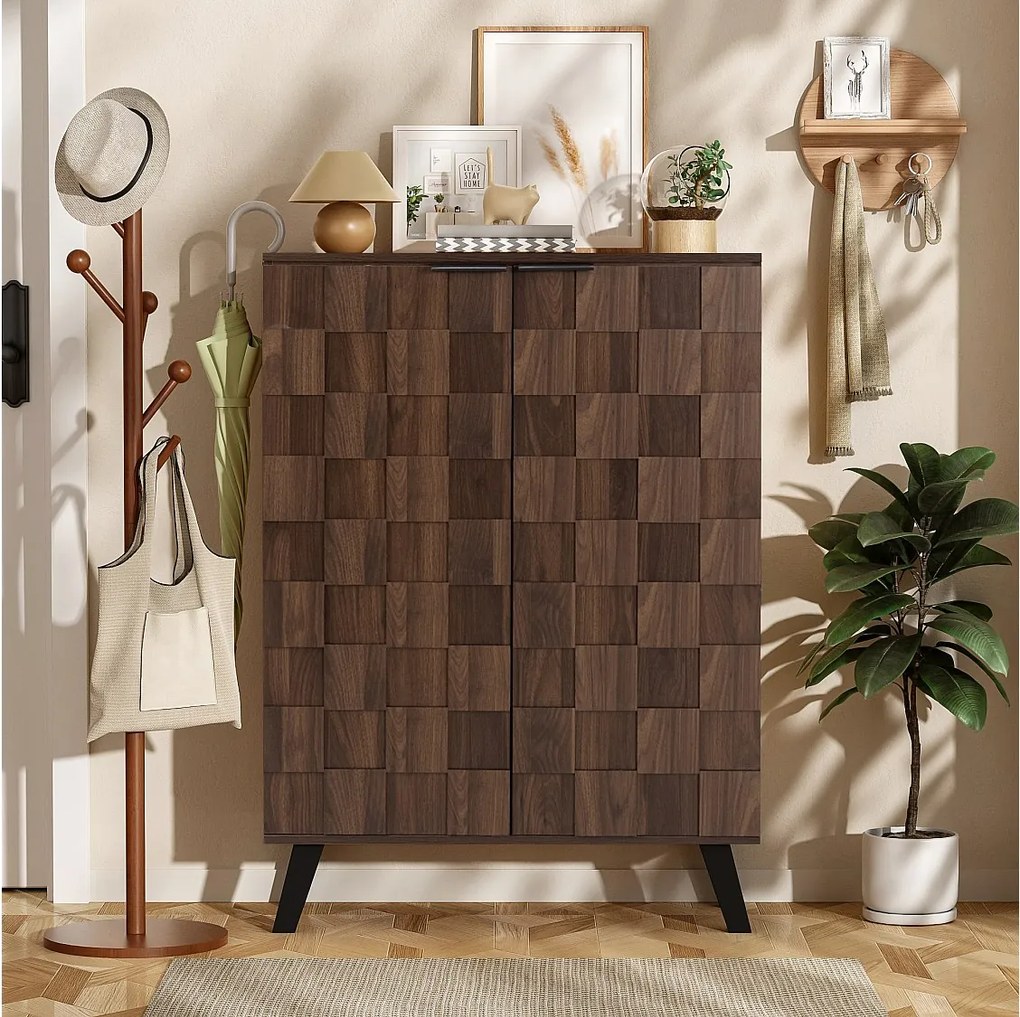 Nowoczesna szafka na buty 5-komorowa z ciemnego drewna - 80 x 35,5 x 110 cm - płyta wiórowa - kolor naturalny ciemny