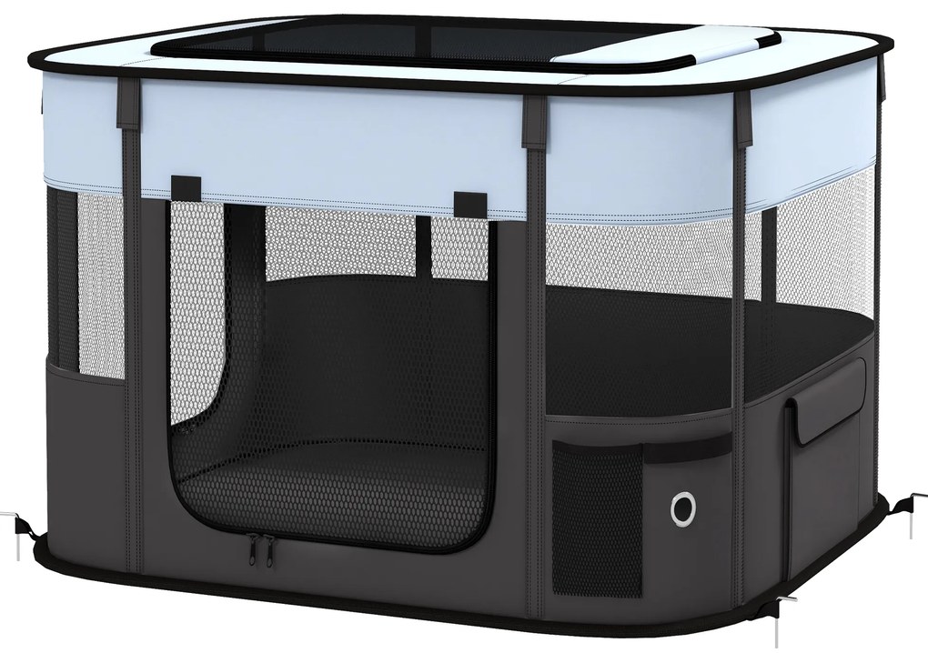 PawHut Przenośny kojec dla zwierząt, składany, z torbą do przechowywania, dla szczeniąt i kociąt, do użytku wewnątrz i na zewnątrz, Szary