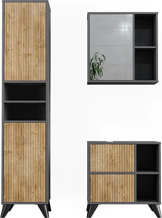 Zestaw mebli łazienkowych antracyt/dąb górski 60x30x62 leano
