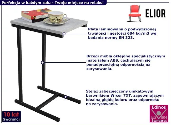 Stolik boczny z metalowym stelażem czarny + beton - Liros 4X