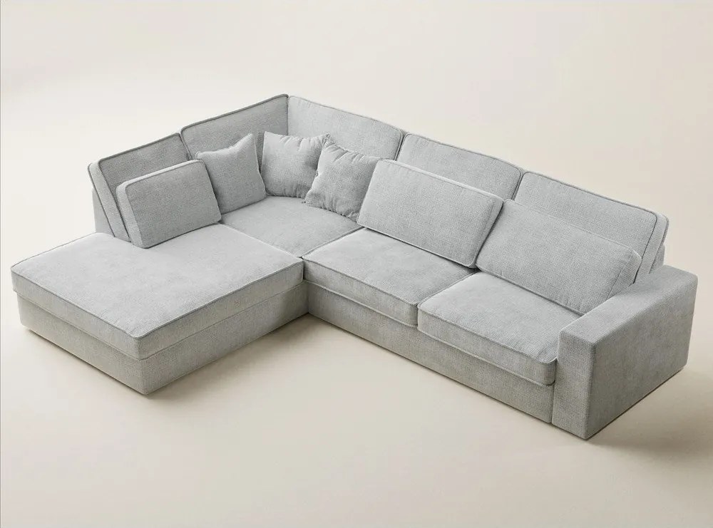Jasnoszary narożnik z tkaniny szenilowej (lewostronny/w kształcie litery L) Kirou – Maison de Rêve