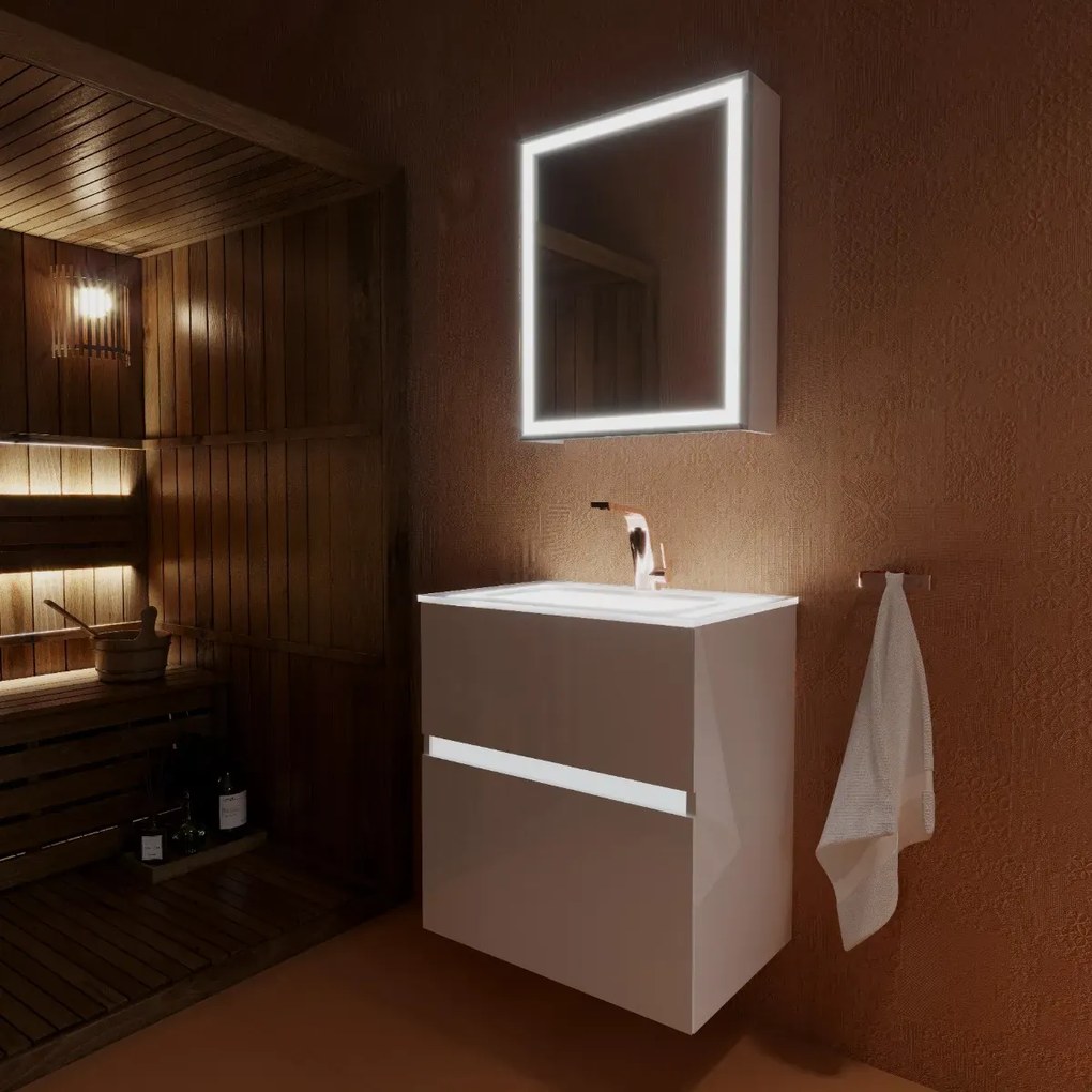 Szafka pod umywalkę NEO 60 cm biały połysk z oświetleniem LED KROFAM