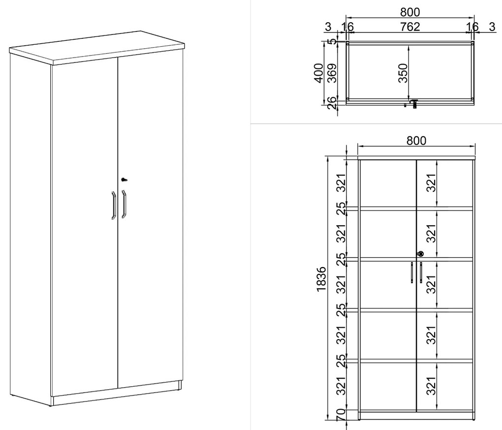 Szafa biurowa ARRISTO LUX, 800 x 400 x 1836 mm, orzech