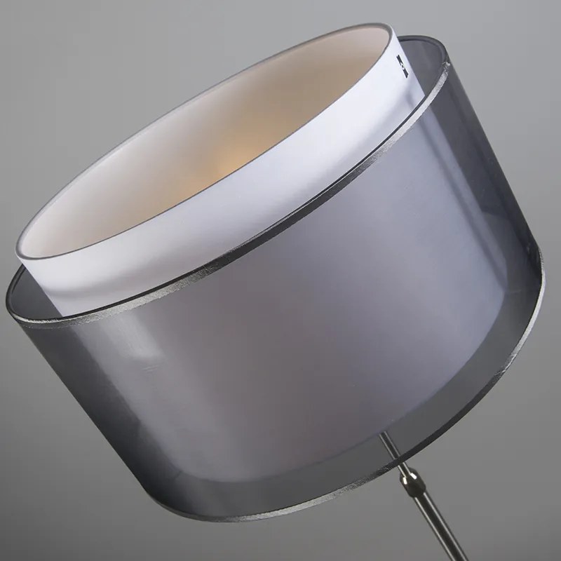 Lampa podłogowa stalowa z czarno-białym kloszem 47 cm regulowana - Parte Nowoczesny Oswietlenie wewnetrzne