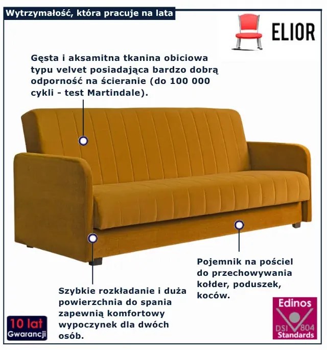 Musztardowa kanapa z funkcją spania L6-W84