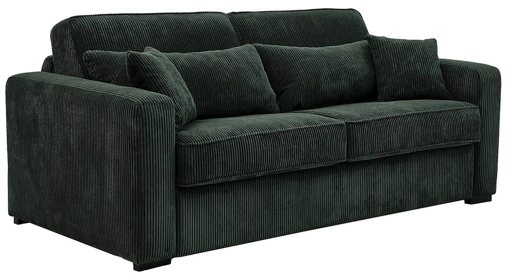 Kanapa 4 osobowa rozkładana typu express z zielonego sztruksu - Miejsce do spania 160 cm - Materac 16 cm - MONDOVI
