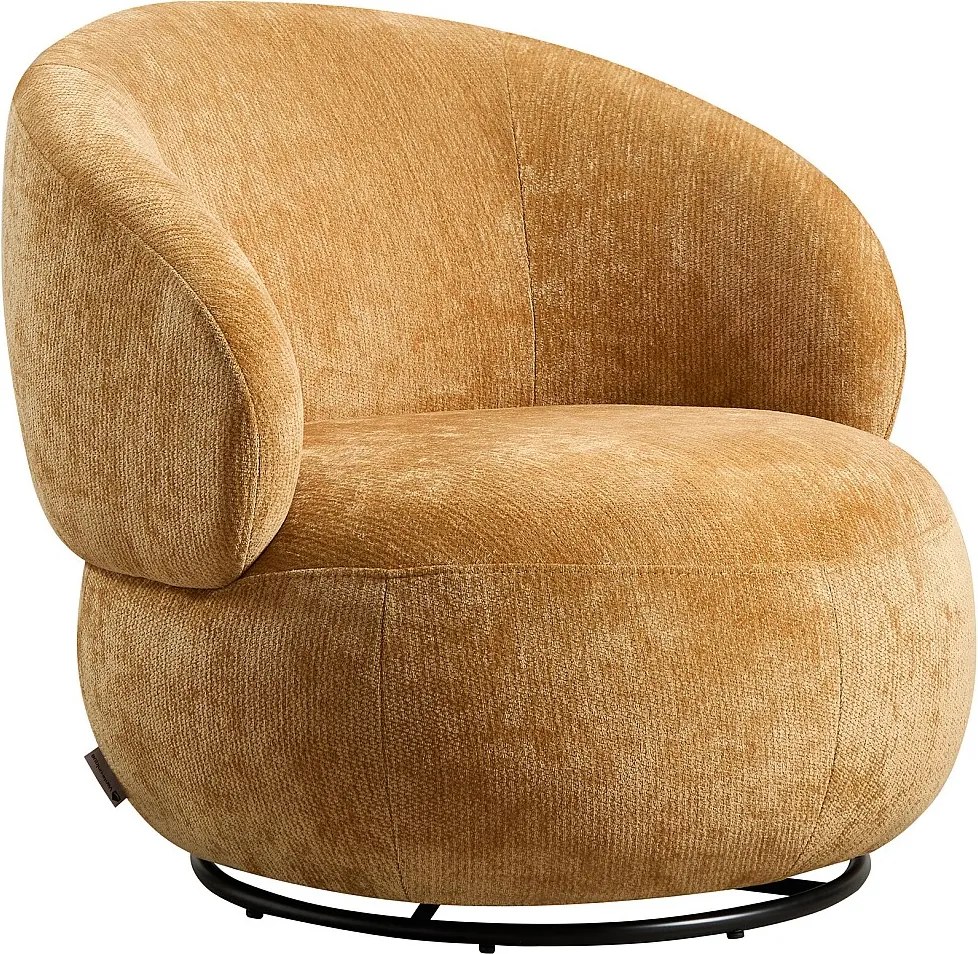 Fotel obrotowy z teksturowanej tkaniny w kolorze musztardowym LACAZO