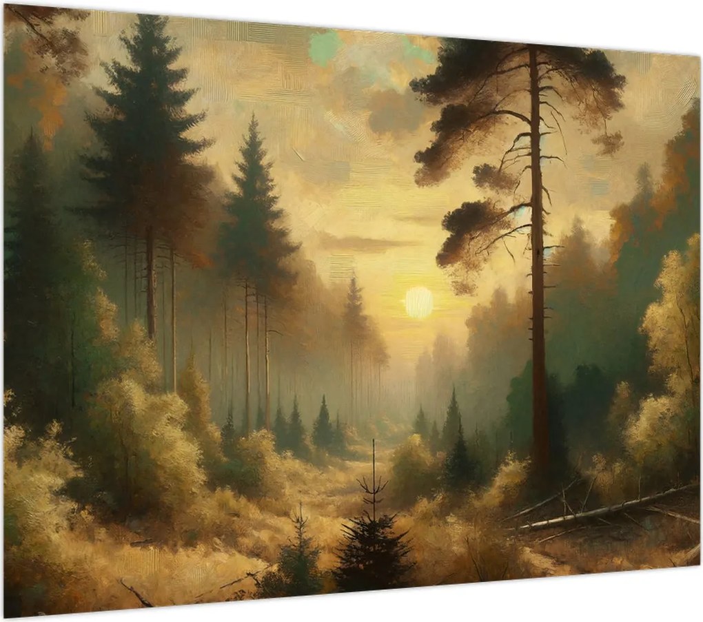 Obraz - Słońce świecące przez las (70x50 cm)