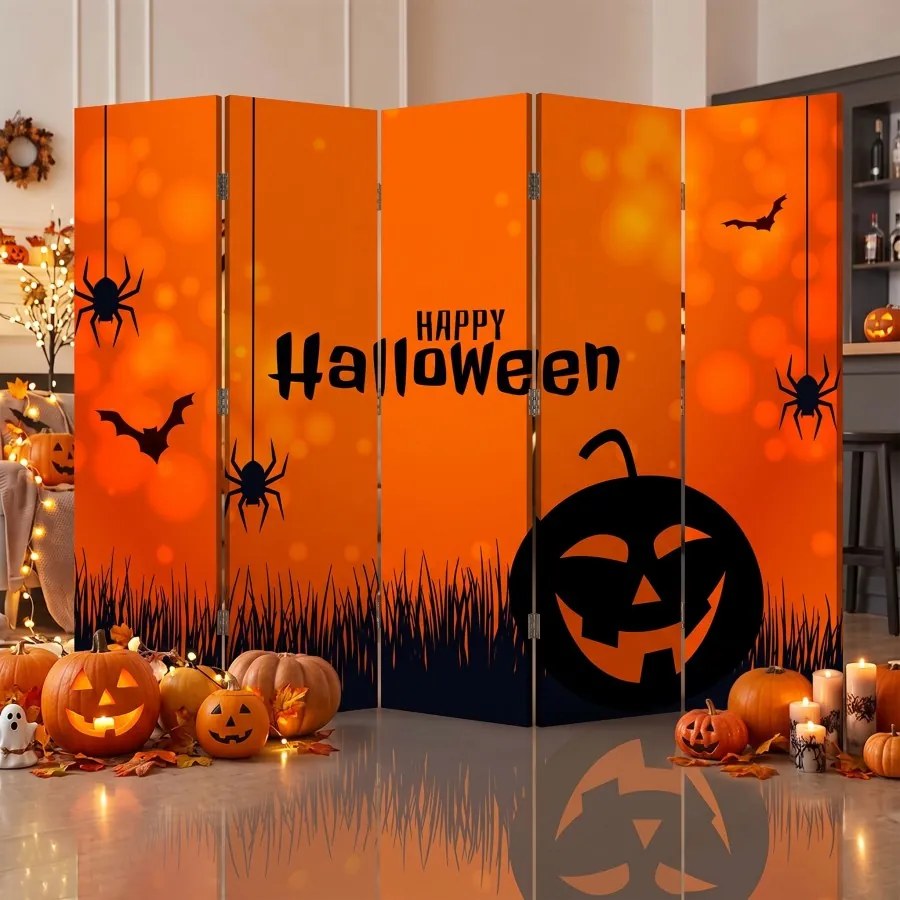 Parawan pokojowy 5-częściowy 225x172 Dwustronny dekoracyjny tematyczny świąteczny Czerwony Radosne Halloween