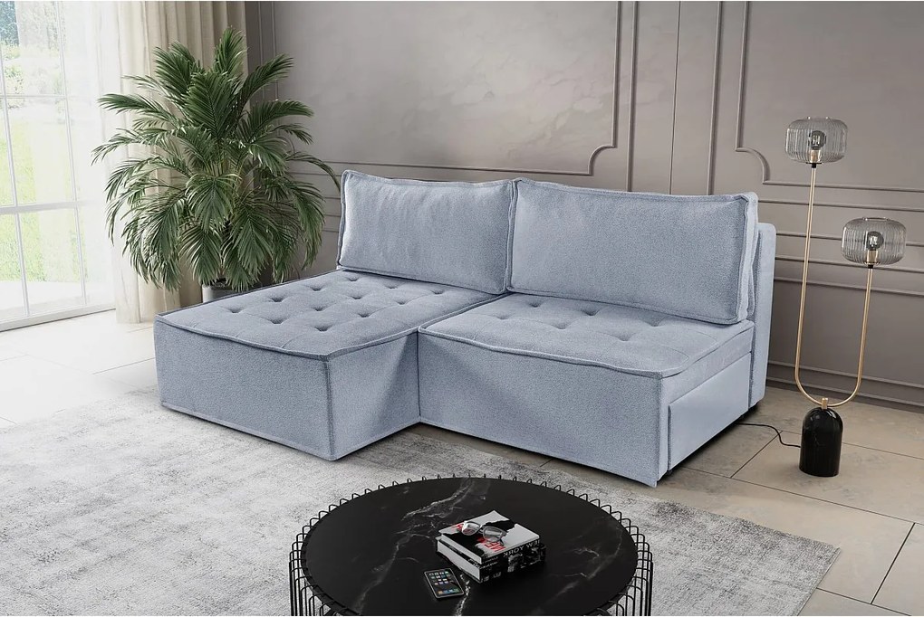 Sofa z funkcją spania w kształcie L Bohoo Mini, tkanina Raven, Jasnoszary, Lewy