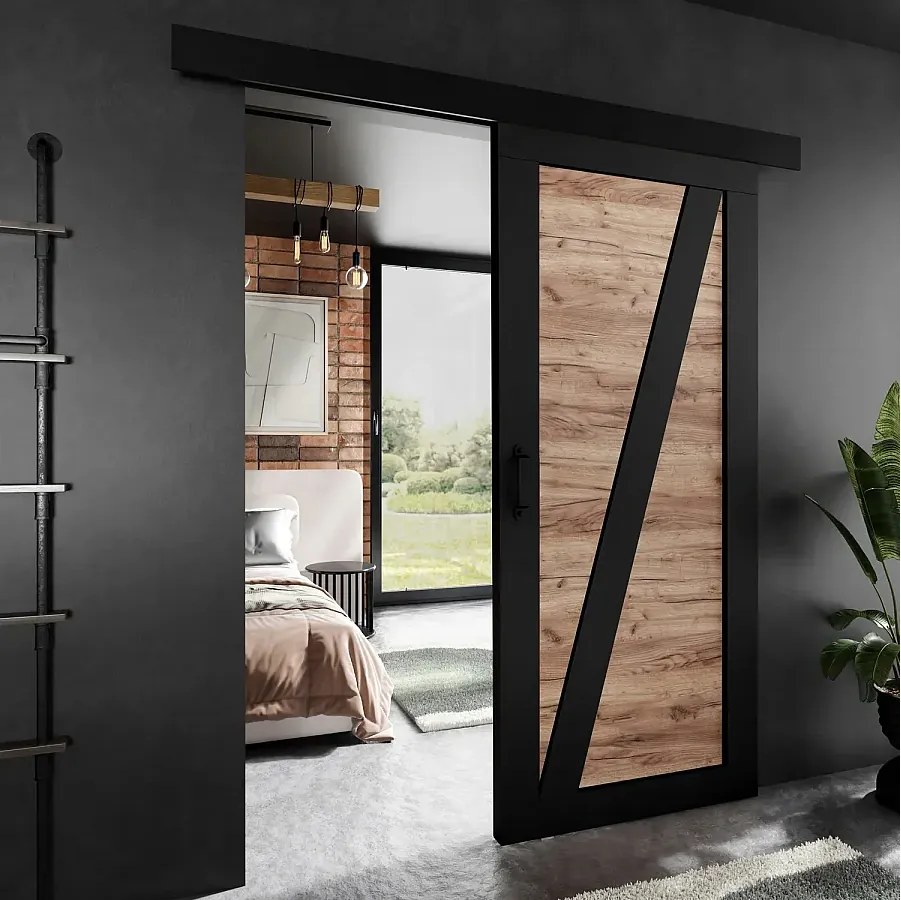 Drzwi przesuwne PALADIO 3 z maskownicą czarny i dąb craft złoty 70