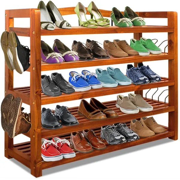 Regał na buty RUSTIC, 5 półek, 95x26x82cm, naturalna brązowa Casaria