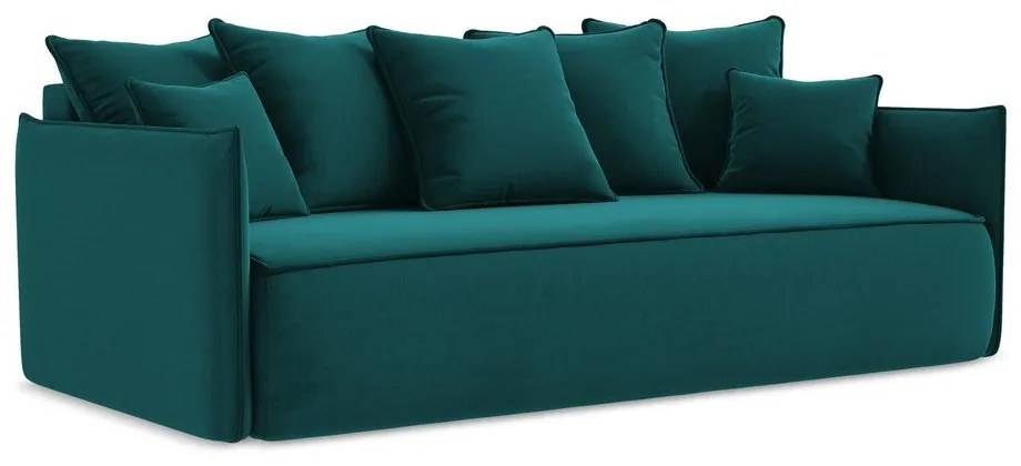 Turkusowa aksamitna rozkładana/ze schowkiem sofa 225 cm Hula – Makamii
