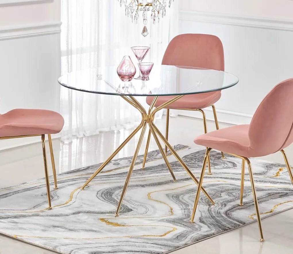 Szklany stół z okrągłym blatem na złotej podstawie Rondo
