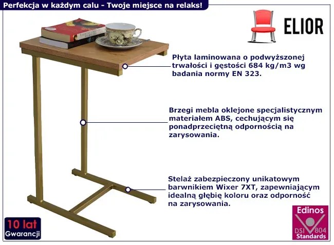 Minimalistyczny stolik pomocniczy złoty + dąb lancelot - Liros 3X