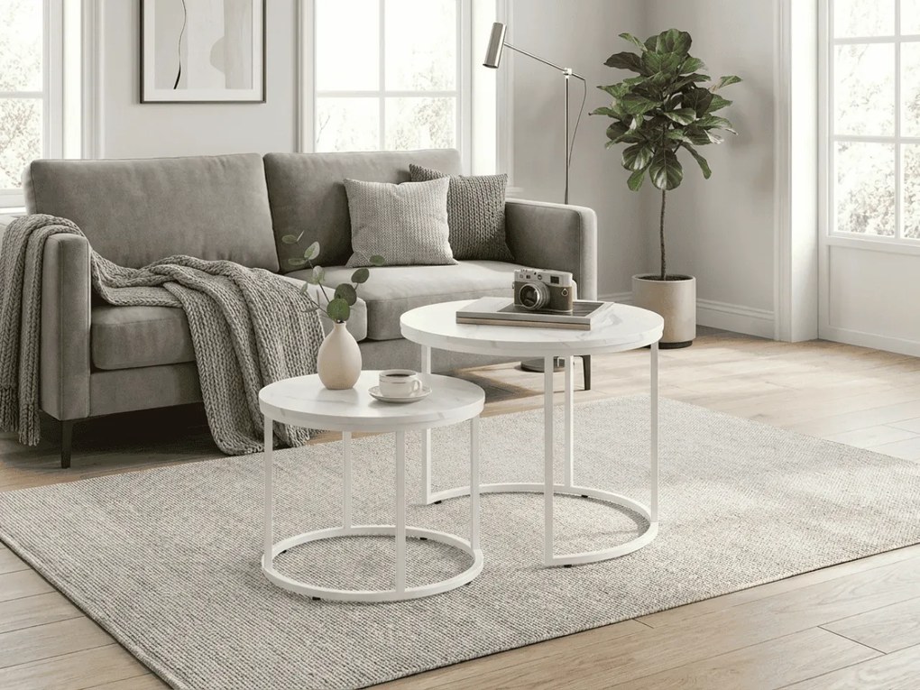 Zestaw stolików konferencyjnych MARLON 2 szt., dekor biały marmur