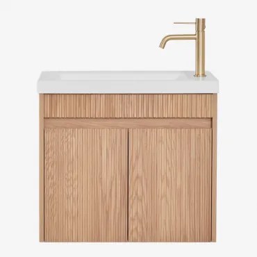 Zestaw Wiszących Mebli Łazienkowych Zintegrowany Z Umywalką Narek Popielaty Brąz & Bezlusterkowiec & - Sklum