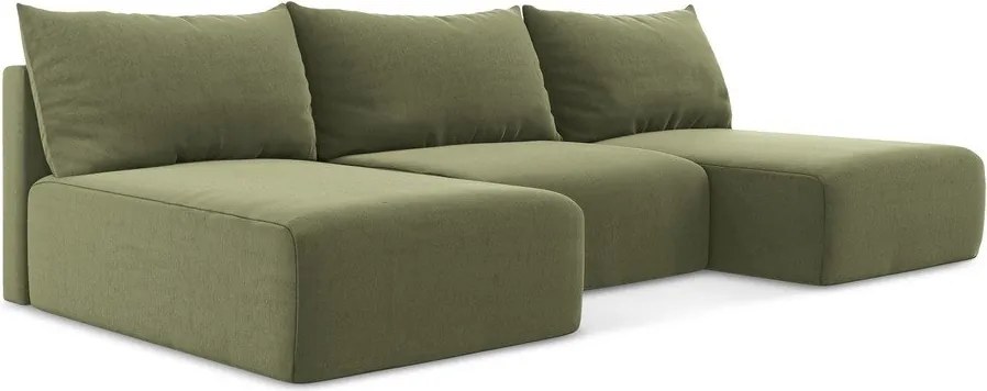 Zielony aksamitny rozkładany narożnik ze schowkiem (w kształcie litery U) Kalena – Makamii