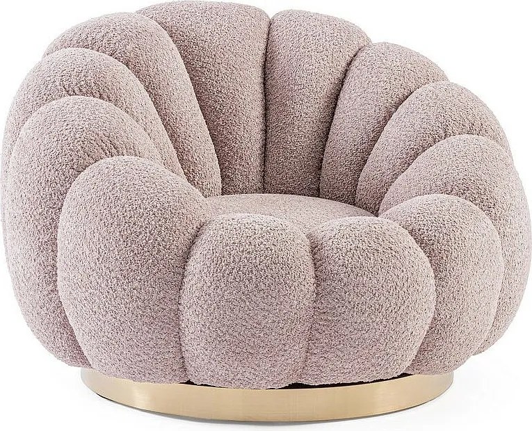 Fotel obrotowy obity tkaniną z efektem bouclé w kolorze antycznego różu - FLOREL