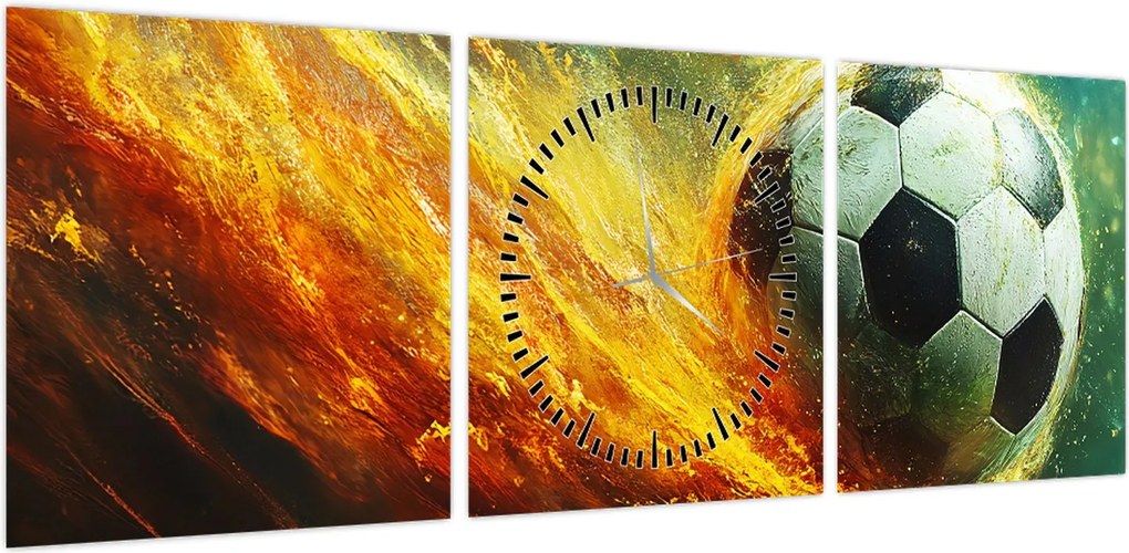 Obraz - Piłka nożna w locie (z zegarem) (90x30 cm)