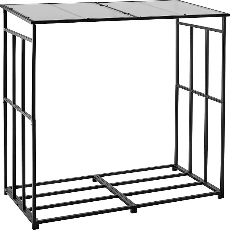 Schowek na Drewno SucceBuy do Ogrzewania z Pochyłym Daszkiem, Metalowy Zewnętrzny Schowek na Drewno, 143 x 70 x 143 cm, Maksymalna Nośność 299,4 kg, na Taras