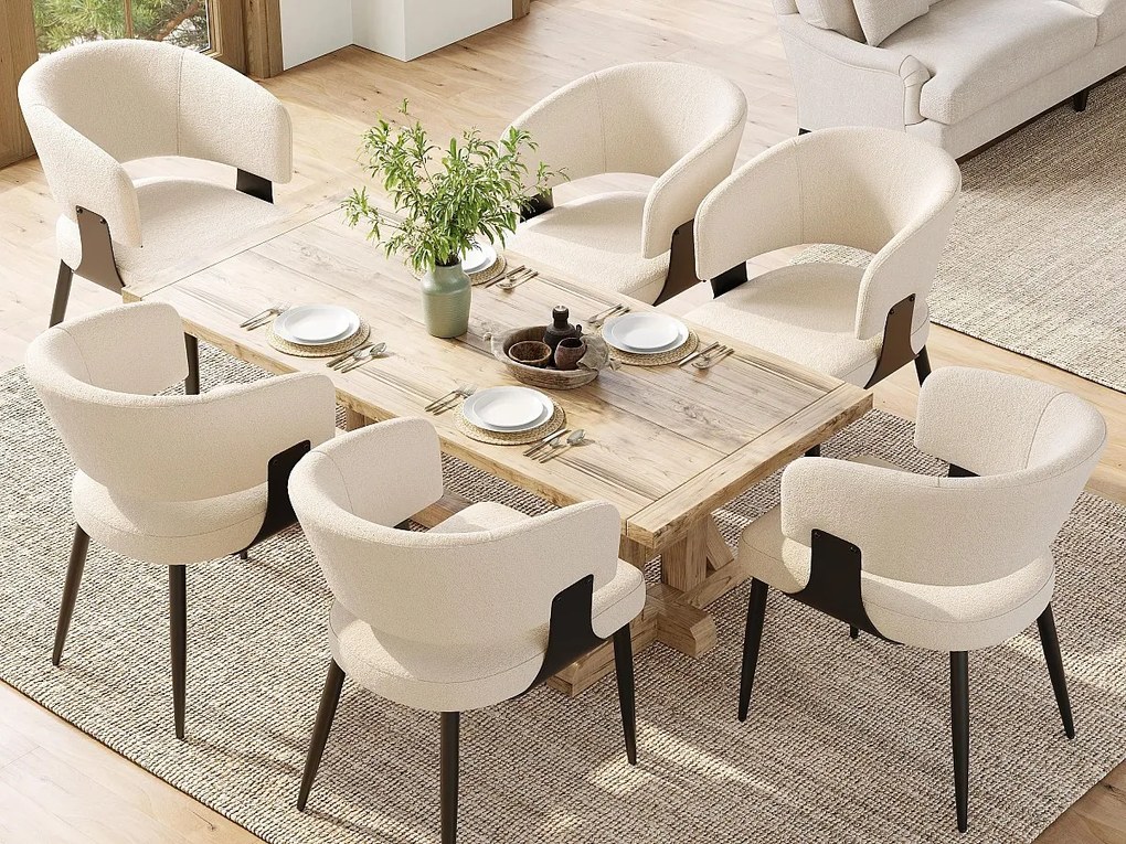 Zestaw 6 tapicerowanych krzeseł do jadalni - z flaneli - metalowa konstrukcja - styl nowoczesny - beżowy