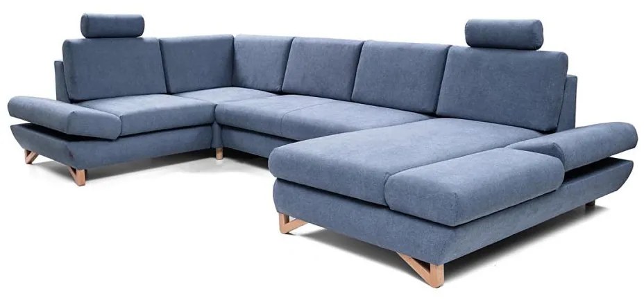Rozkładany narożnik tapicerowany AVESTA z pojemnikiem, w układzie U — niebieski